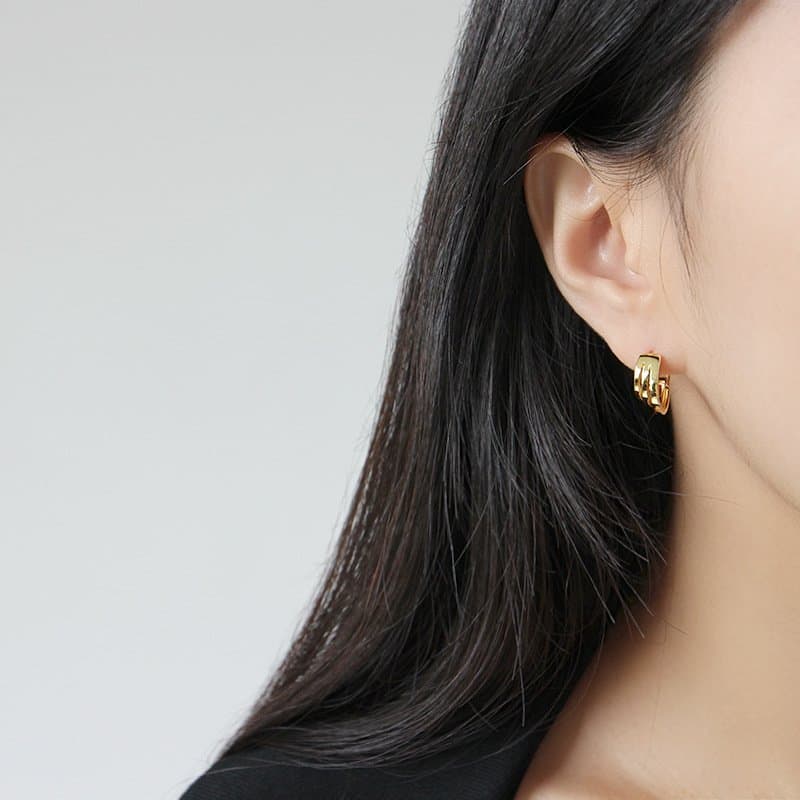 Three Circle Ring 925 Sterling Silver Hoop Earrings