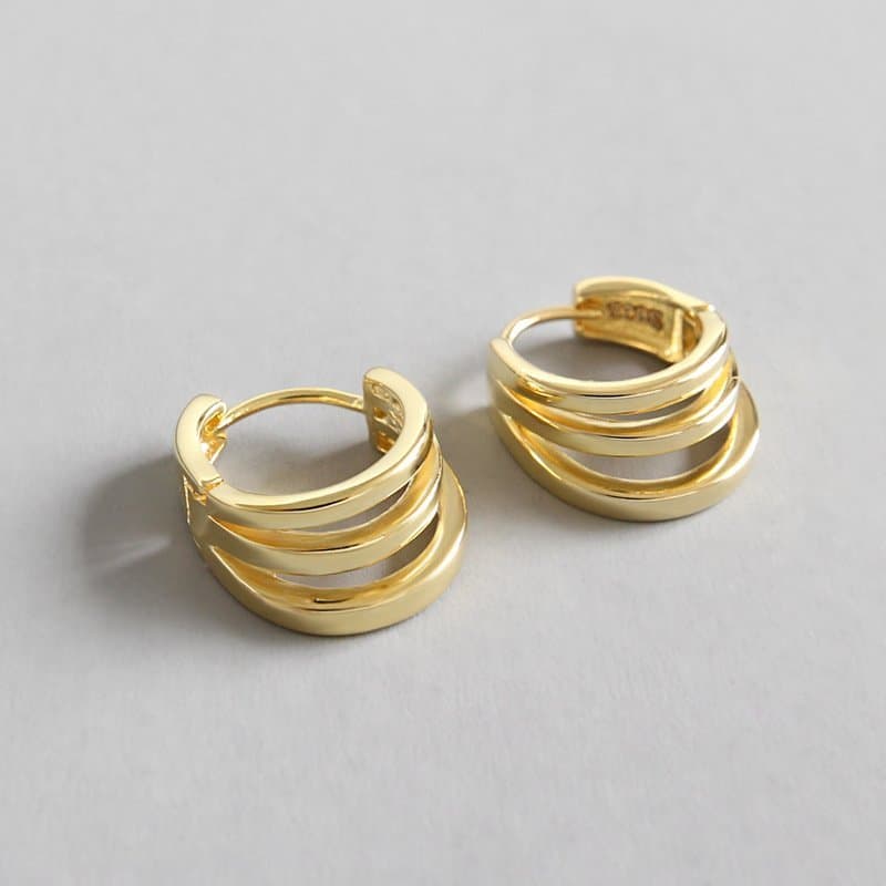 Three Circle Ring 925 Sterling Silver Hoop Earrings
