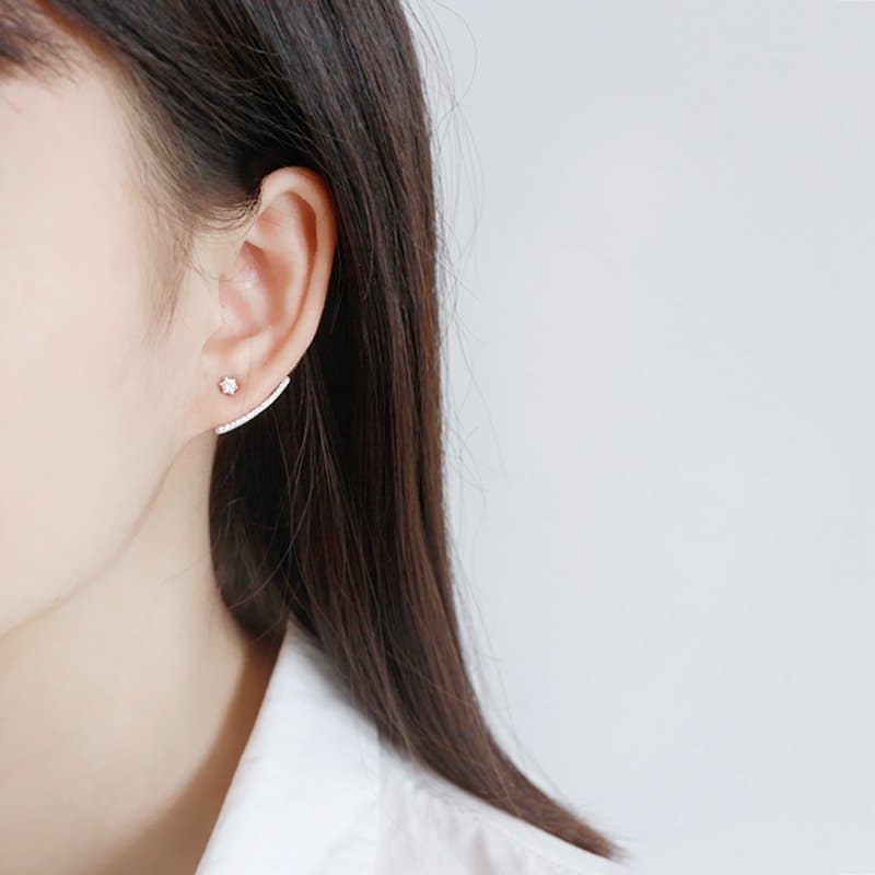CZ Half Arc Solid 925 Sterling Silver Studs Earrings