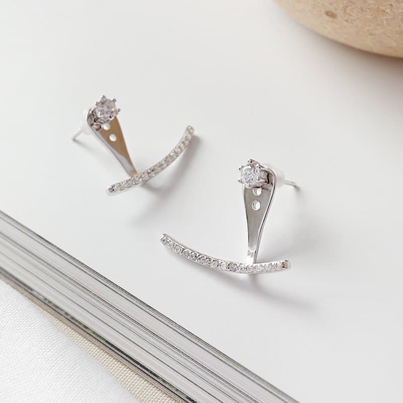CZ Half Arc Solid 925 Sterling Silver Studs Earrings