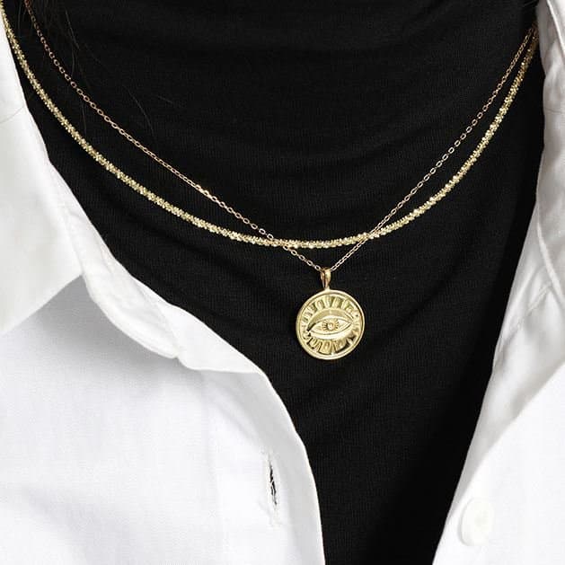 Eye Round Tag 925 Sterling Silver Necklace