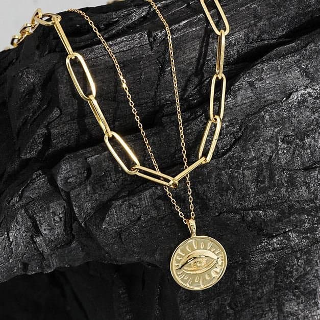 Eye Round Tag 925 Sterling Silver Necklace