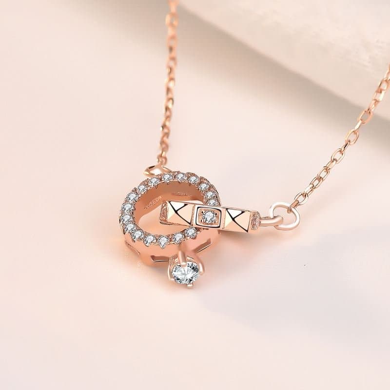 CZ Hollow Interlocking Circles 925 Sterling Silver Necklace