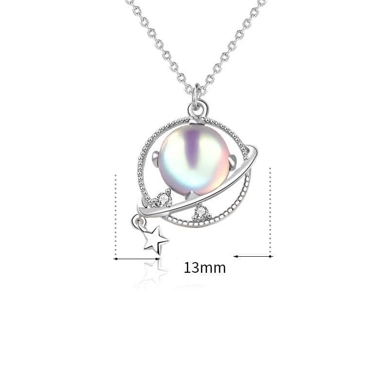 Natural Moonstone Dream Planet Stars 925 Sterling Silver Necklace