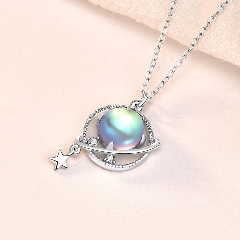 Natural Moonstone Dream Planet Stars 925 Sterling Silver Necklace