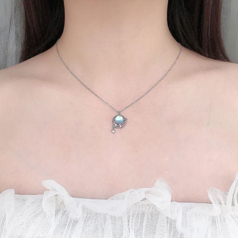 Natural Moonstone Dream Planet Stars 925 Sterling Silver Necklace