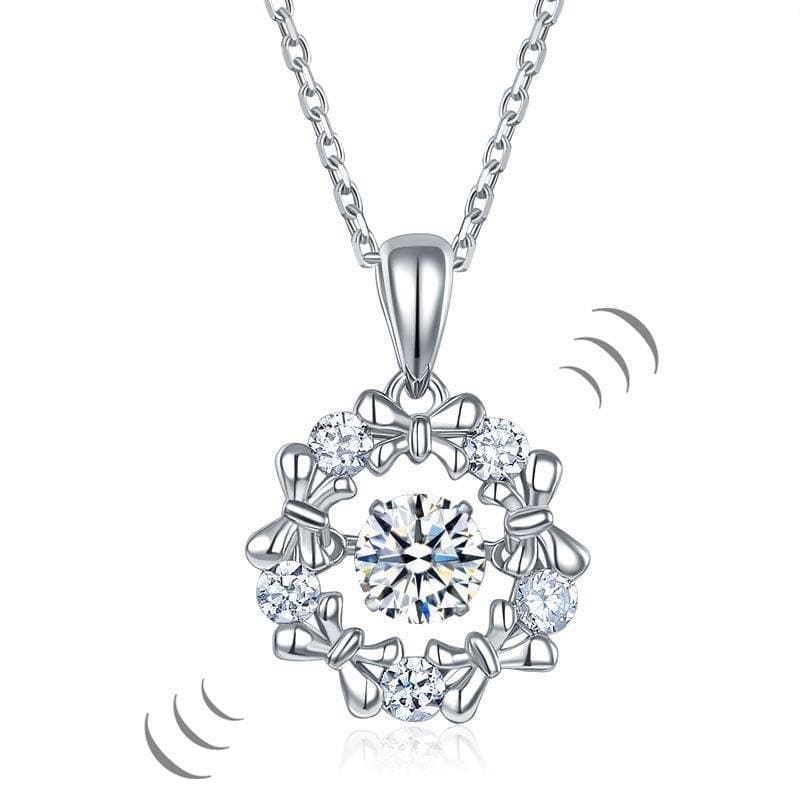 Dancing Stone Pendant Necklace Ribbon Flower