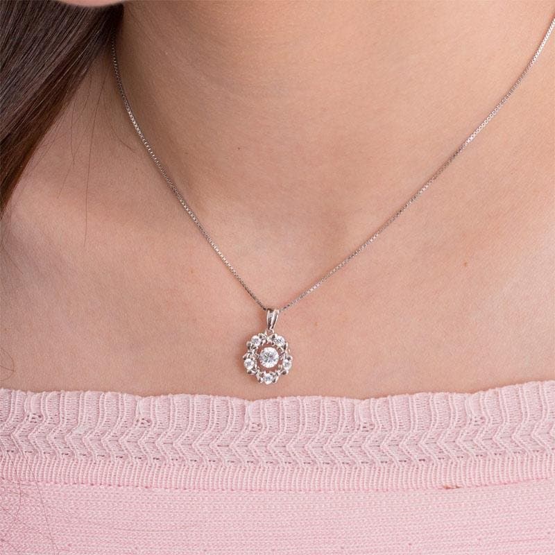 Dancing Stone Pendant Necklace Ribbon Flower