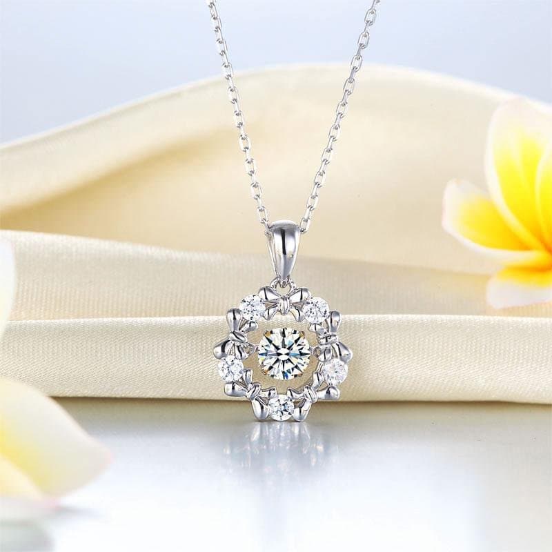 Dancing Stone Pendant Necklace Ribbon Flower