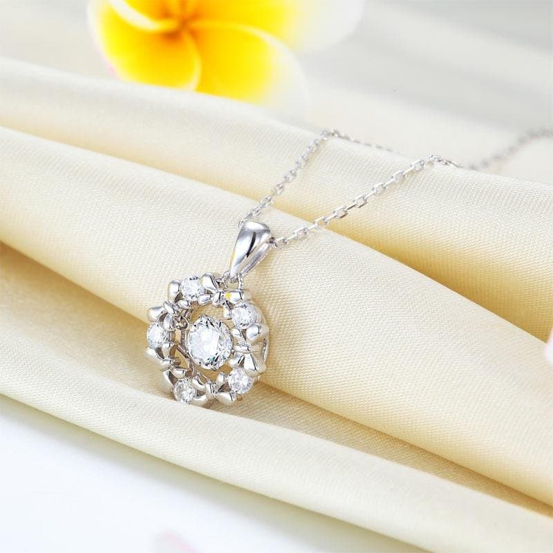 Dancing Stone Pendant Necklace Ribbon Flower