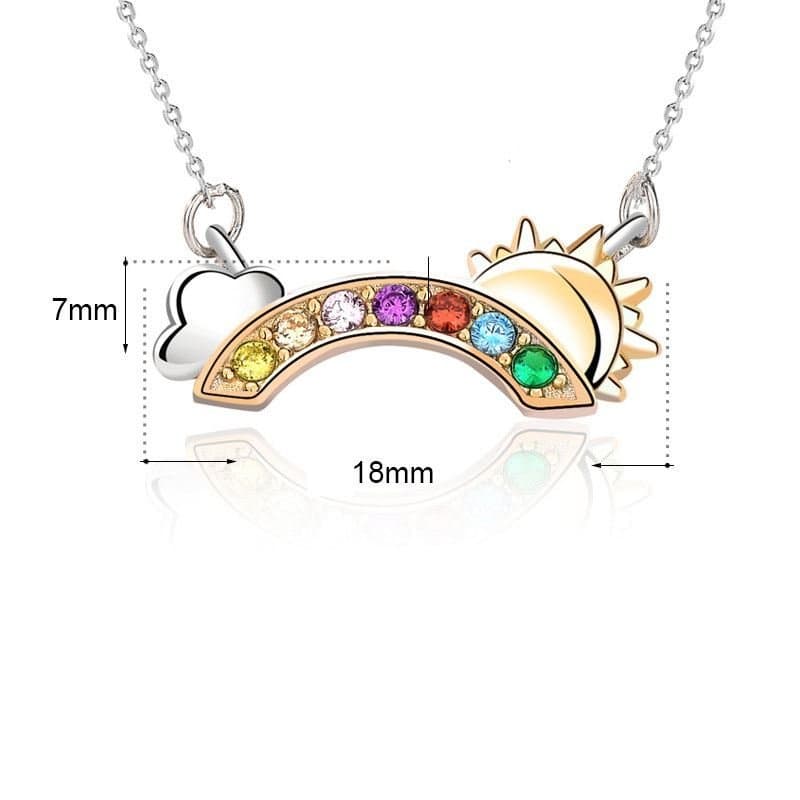 Colourful CZ Rainbow Cloud Sun Girl 925 Sterling Silver Necklace