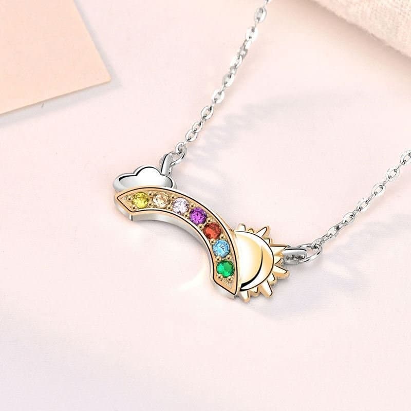 Colourful CZ Rainbow Cloud Sun Girl 925 Sterling Silver Necklace