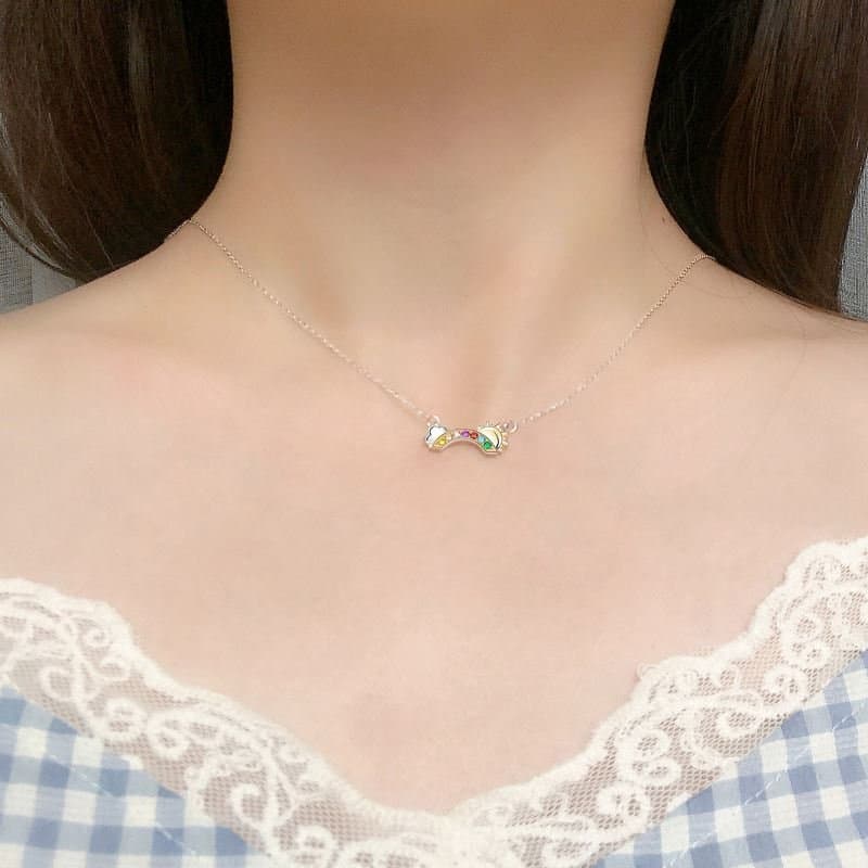 Colourful CZ Rainbow Cloud Sun Girl 925 Sterling Silver Necklace