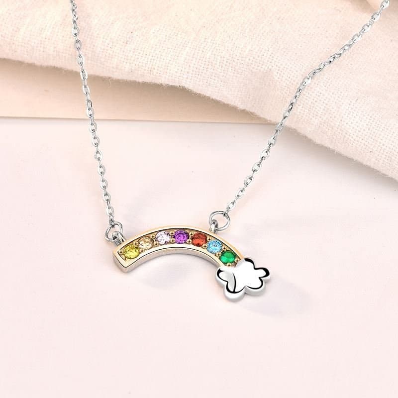 Colourful CZ Rainbow Cloud 925 Sterling Silver Necklace
