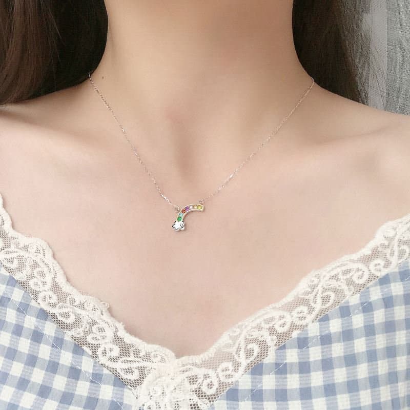 Colourful CZ Rainbow Cloud 925 Sterling Silver Necklace