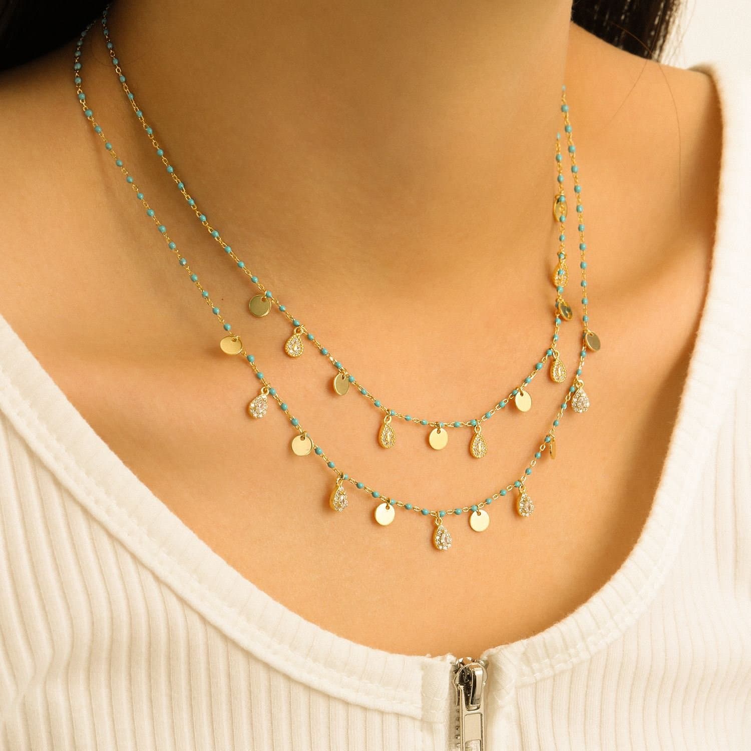 Waterdrop CZ 925 Sterling Silver Blue Enamel Necklace
