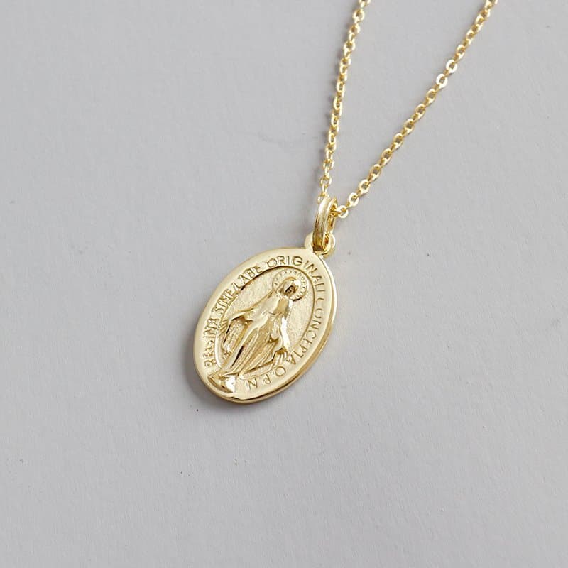 Holy Maria Ellipse Tag Letters 925 Sterling Silver Necklace