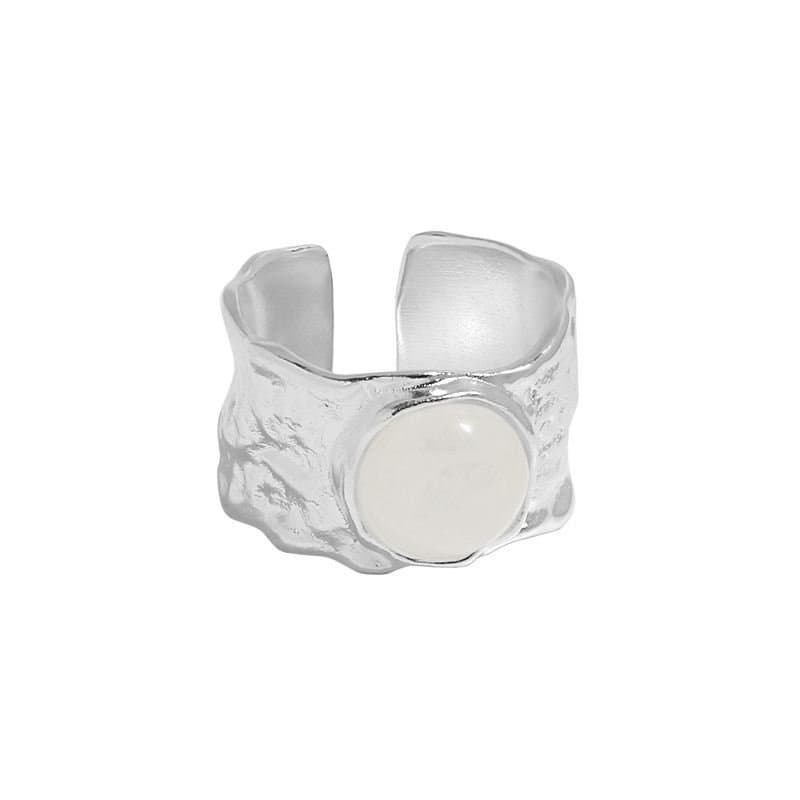 Round Natural Crystal Wide 925 Sterling Silver Adjustable Ring