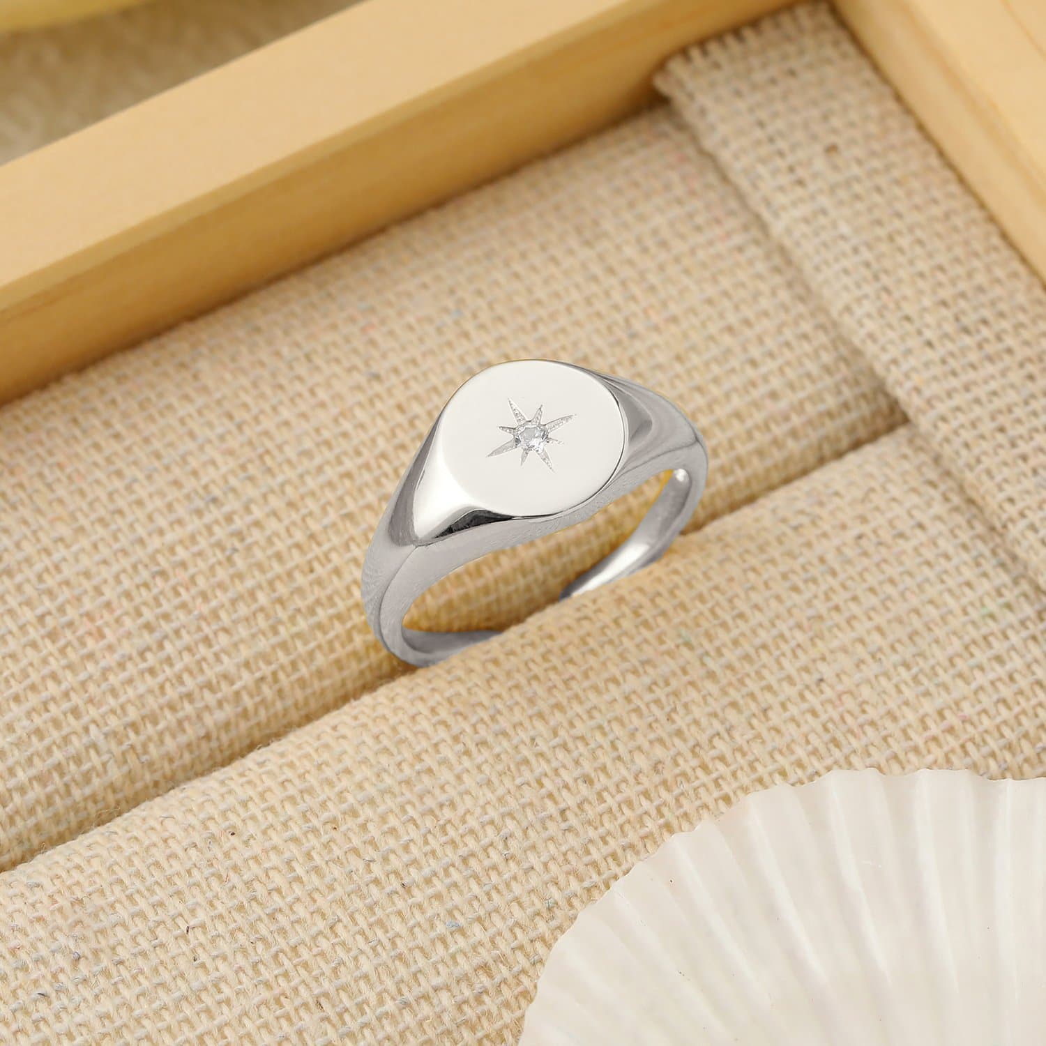 CZ Sun Stars 925 Sterling Silver Adjustable Ring