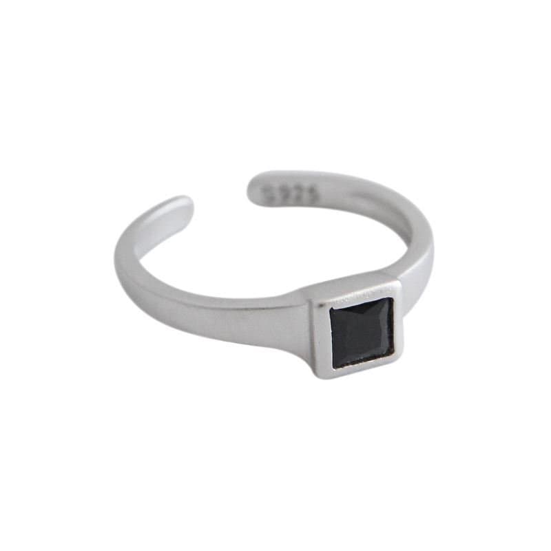 Black CZ Square 925 Sterling Silver Adjustable Ring