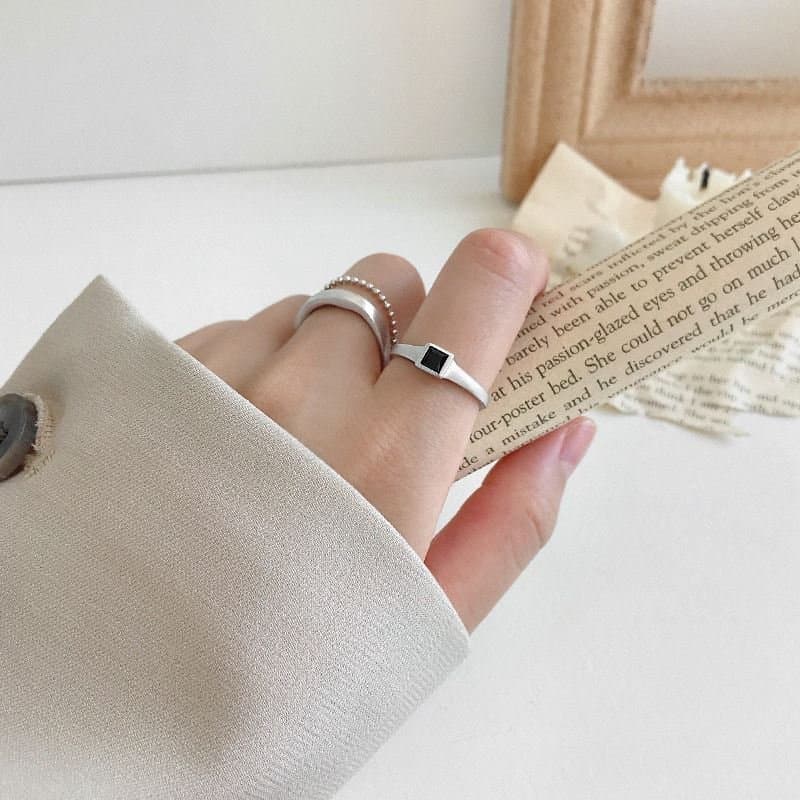 Black CZ Square 925 Sterling Silver Adjustable Ring