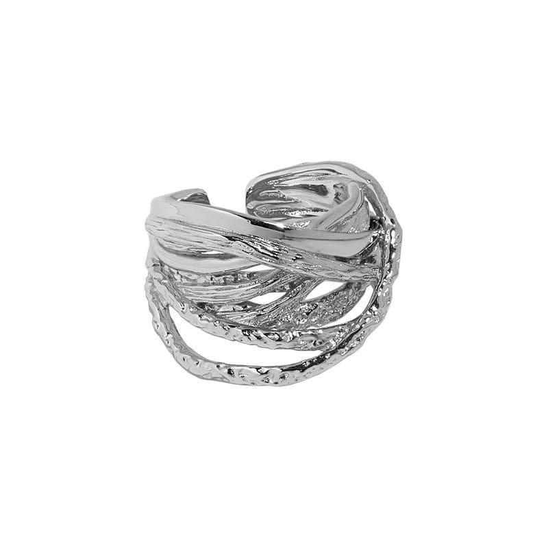 Irregular Lines Cross Wide 925 Sterling Silver Adjustable Ring