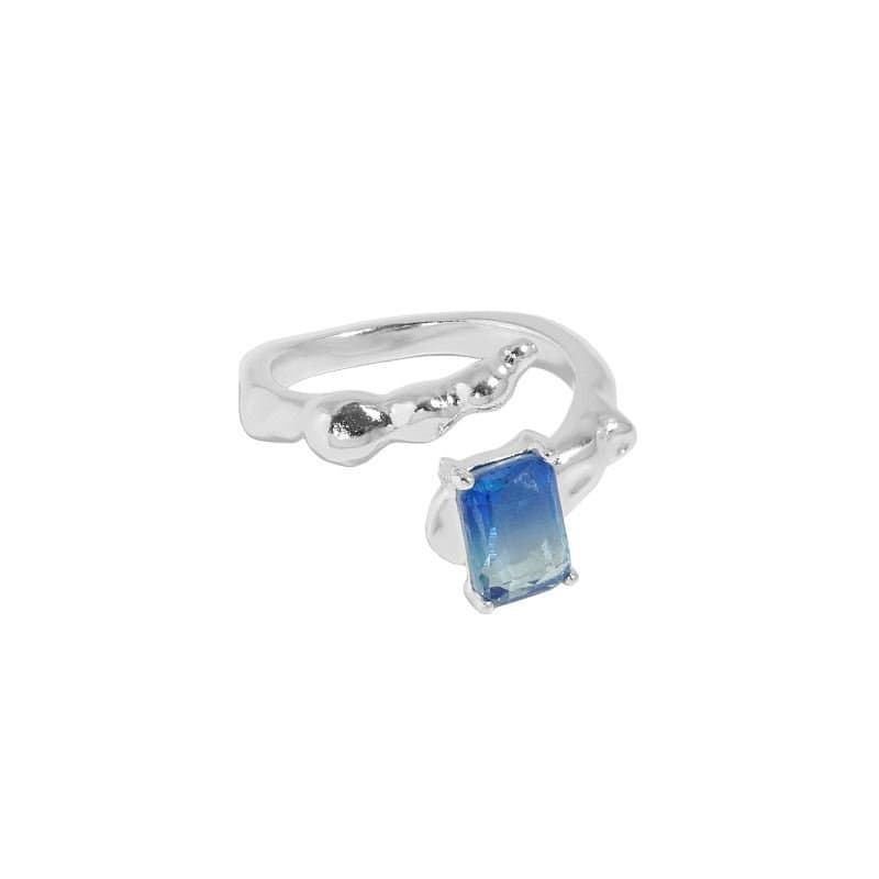 Geometric Emerald Shading Blue CZ 925 Sterling Silver Adjustable Ring
