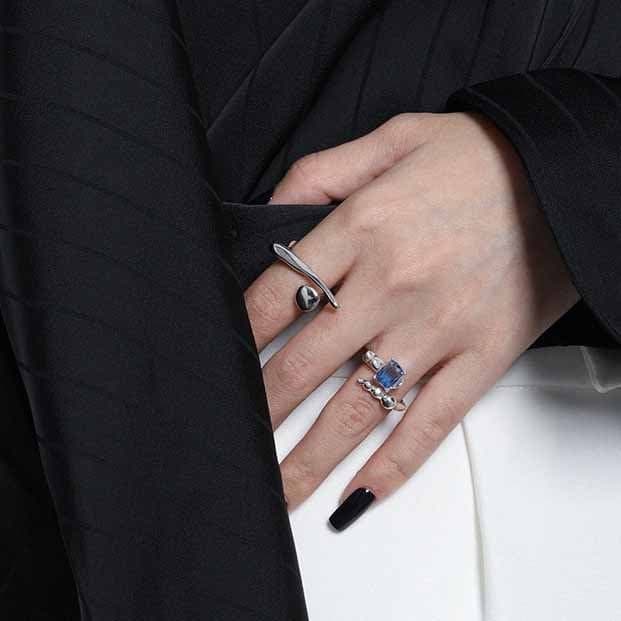 Geometric Emerald Shading Blue CZ 925 Sterling Silver Adjustable Ring