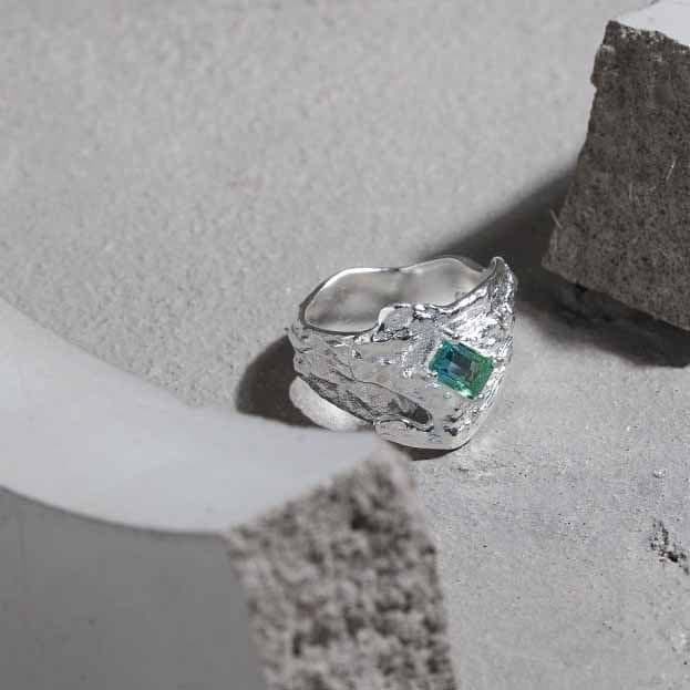 Elegant Irregular Green CZ 925 Sterling Silver Adjustable Ring