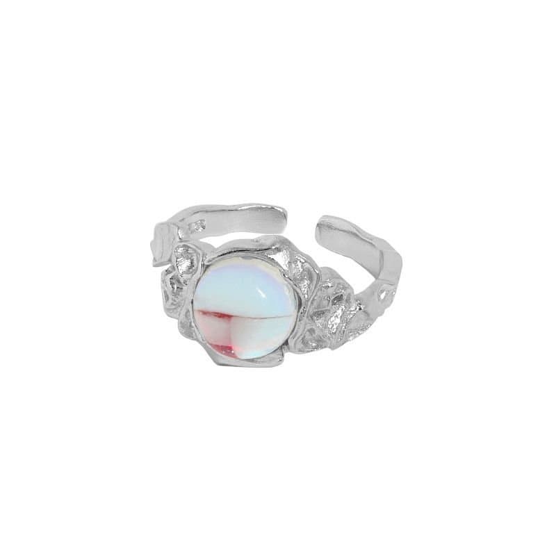 Round Moonstone Irrgular 925 Sterling Silver Adjustable Ring
