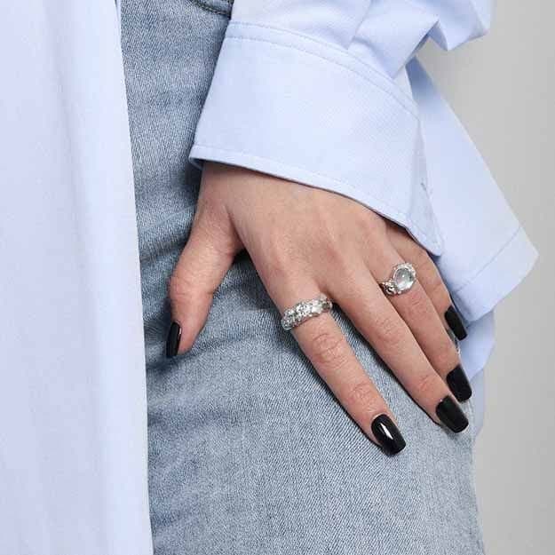 Round Moonstone Irrgular 925 Sterling Silver Adjustable Ring