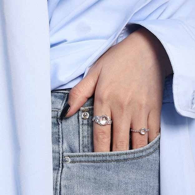 Round Moonstone Irrgular 925 Sterling Silver Adjustable Ring