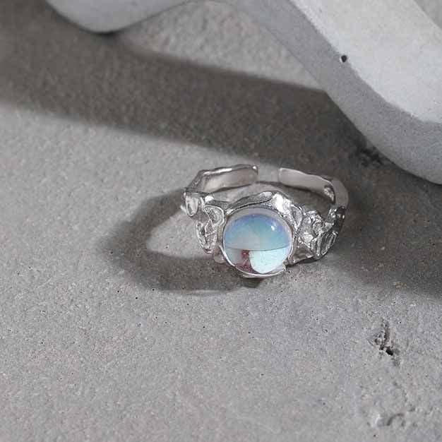 Round Moonstone Irrgular 925 Sterling Silver Adjustable Ring