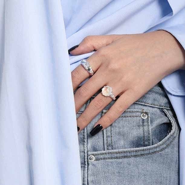 Round Moonstone 925 Sterling Silver Adjustable Ring