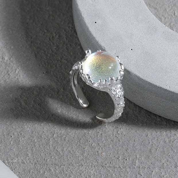 Round Moonstone 925 Sterling Silver Adjustable Ring