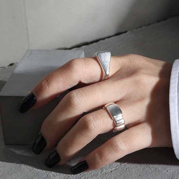 Geometric Irregular Triangle 925 Sterling Silver Adjustable Ring