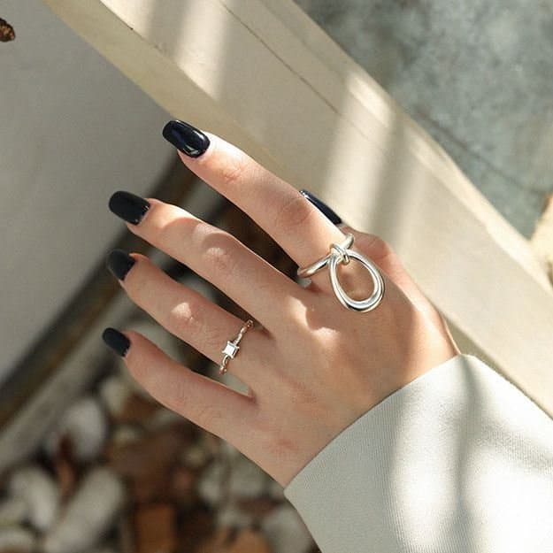 Geometric Cube 925 Sterling Silver Adjustable Ring