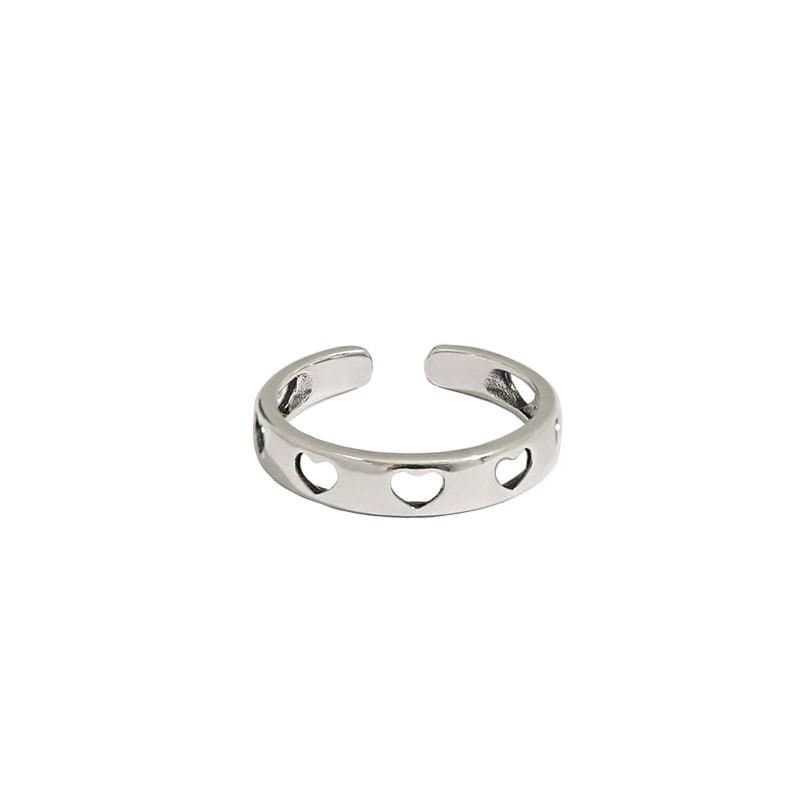 Hollow Heart 925 Sterling Silver Adjustable Ring