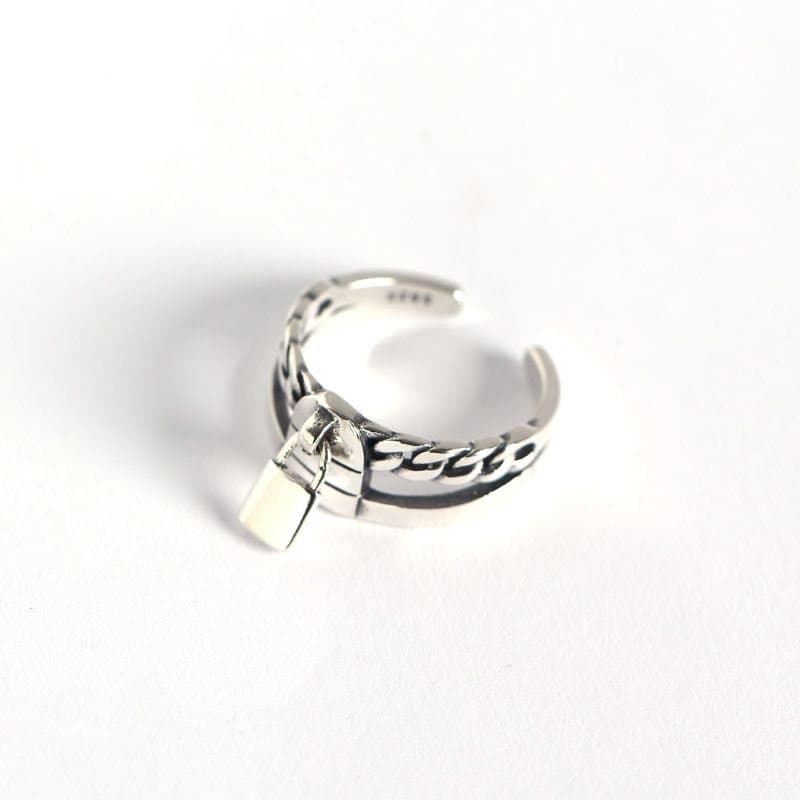 Vintage Chain Lock 925 Sterling Silver Adjustable Ring