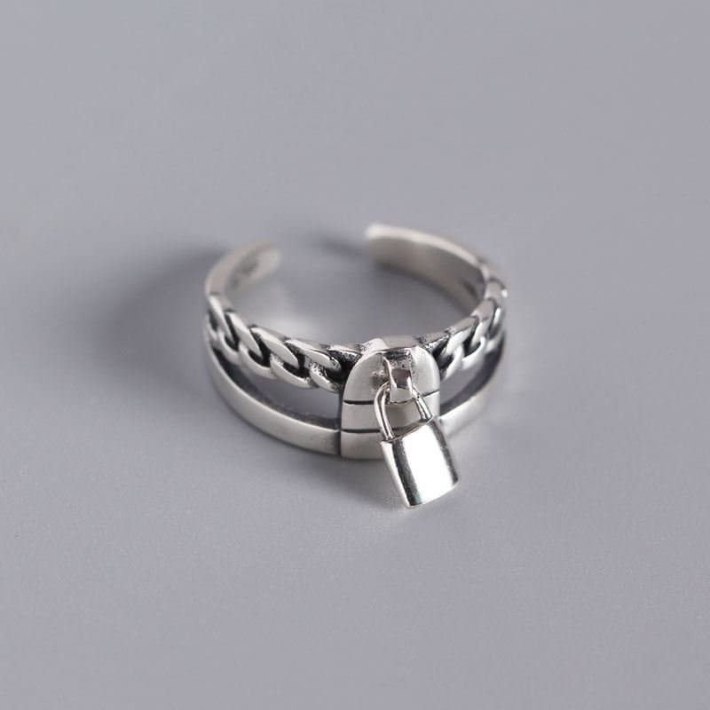 Vintage Chain Lock 925 Sterling Silver Adjustable Ring