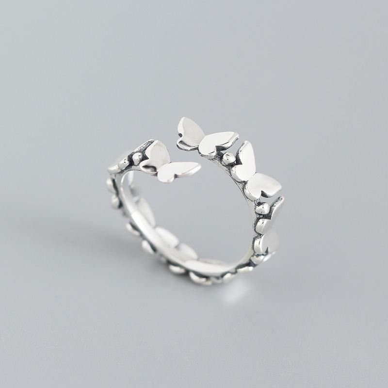 Vintage Mini Flying Butterflies 925 Sterling Silver Adjustable Ring