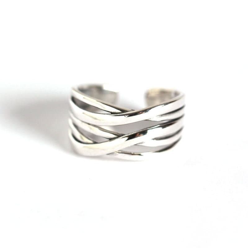 Vintage Lines Cross 925 Sterling Silver Wide Adjustable Ring