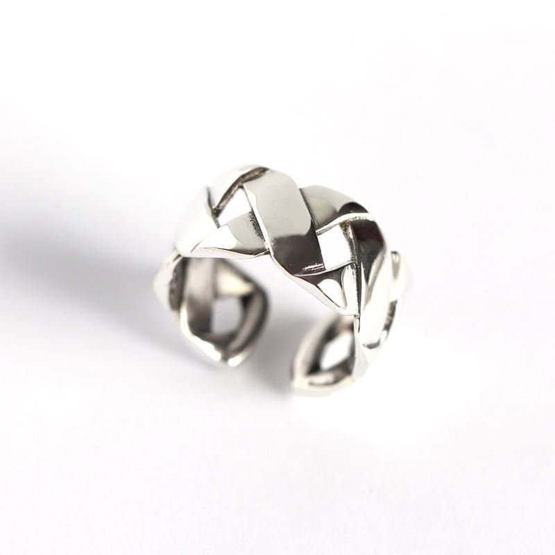Vintage Weave 925 Sterling Silver Wide Adjustable Ring