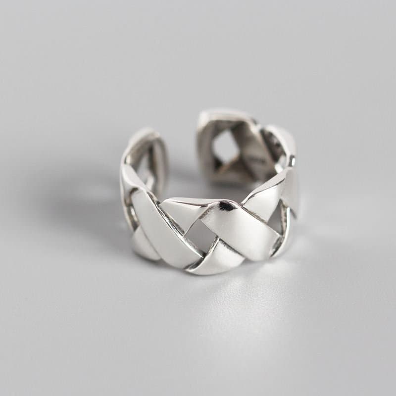 Vintage Weave 925 Sterling Silver Wide Adjustable Ring