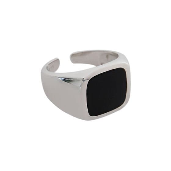 Geometric Black Square 925 Sterling Silver Adjustable Ring