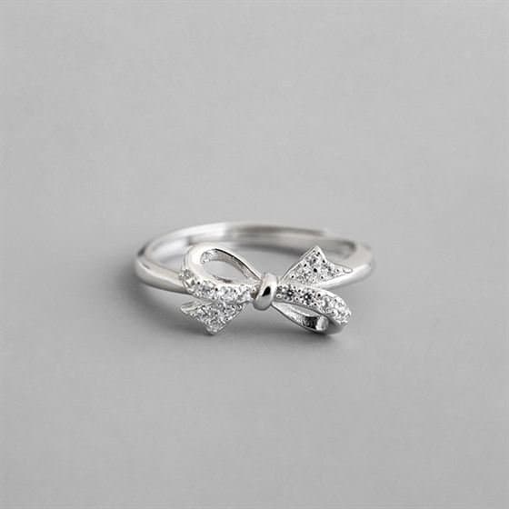 CZ Bowknot 925 Sterling Silver Adjustable Ring