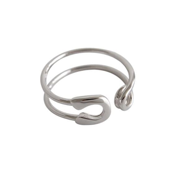 Safety Pin Hollow 925 Sterling Silver Adjustable Ring