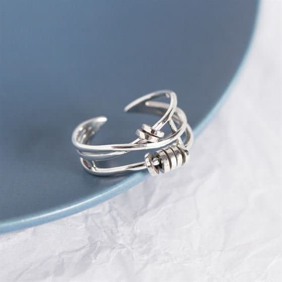 Retro Mini Circles Three Layers Cross 925 Sterling Silver Adjustable Ring