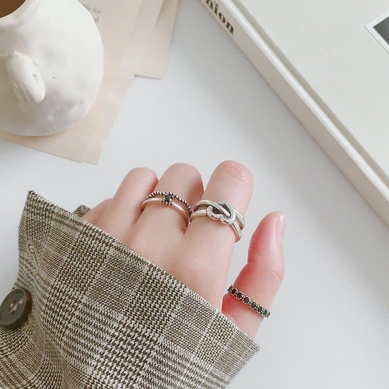 Retro Hollow Heart 925 Sterling Silver Adjustable Ring