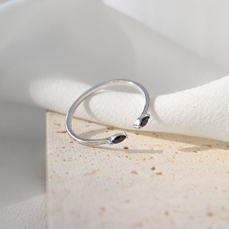 Black CZ 925 Sterling Silver Adjustable Ring